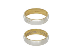 Серебряное обручальное кольцо с тонкими линиями и позолотой и  «Любовь навеки»
